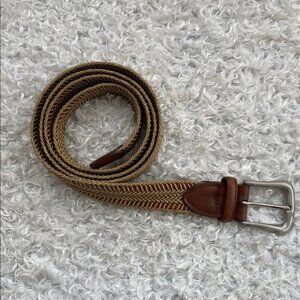 Torino Men's Woven Leather Belt Brown Tan Size 44 Solid Brass Buckle Made in USA